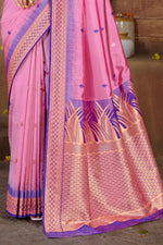 Baby Pink With Purple Border Silk Traditional Saree