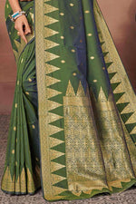 Mehndi Green Wedding Wear Woven Art Silk Saree With Blouse Piece