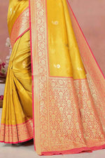 Yellow With Salmon Weaving Work Festive Wear Saree