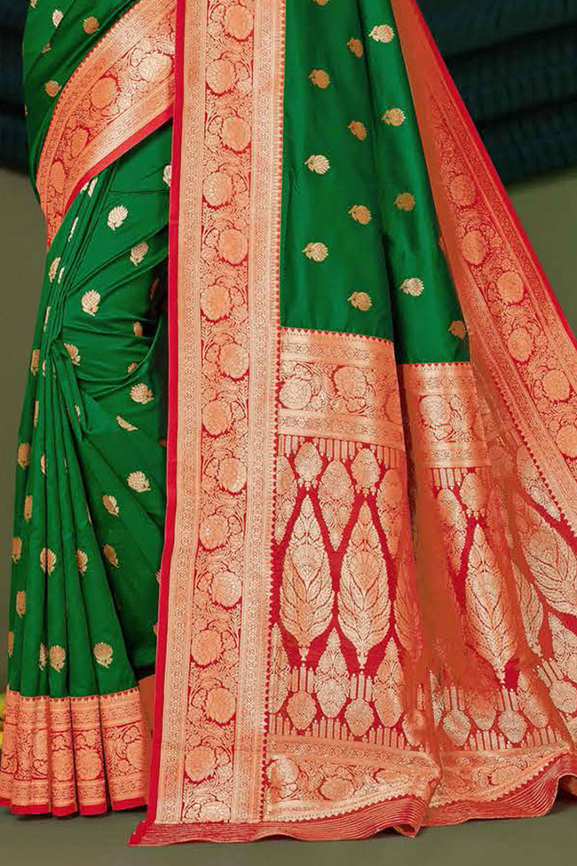 Sea Green Woven Art Silk Saree With Blouse Piece