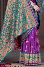 Purple With Blue Border Wedding Wear Art Silk Saree