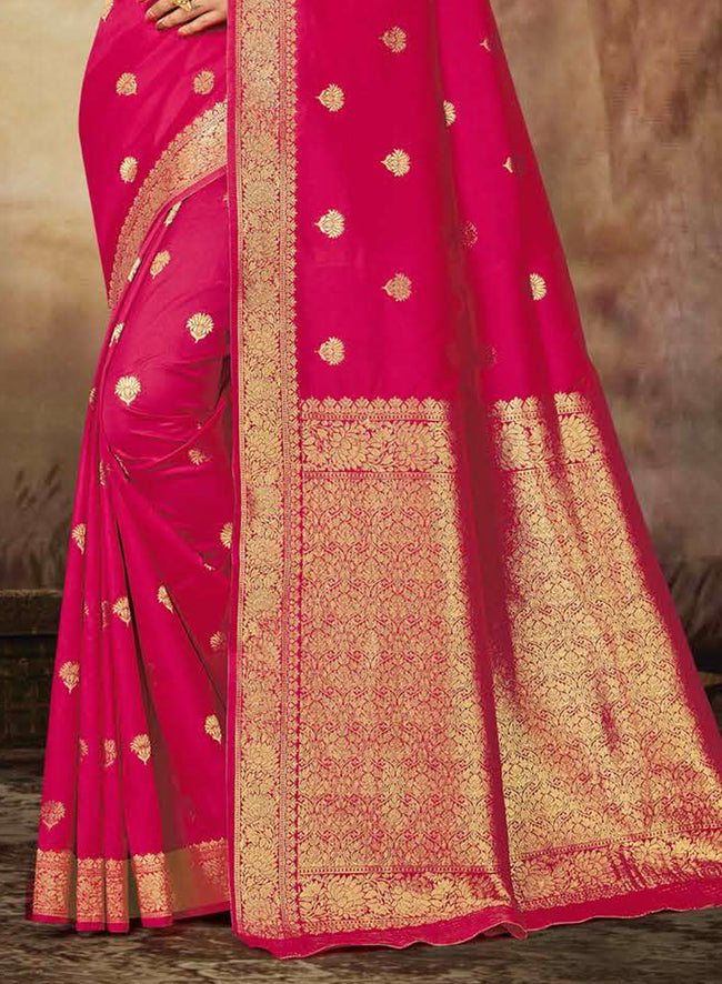 Magenta Pink Banarasi Silk Festival Traditional Saree With Blouse