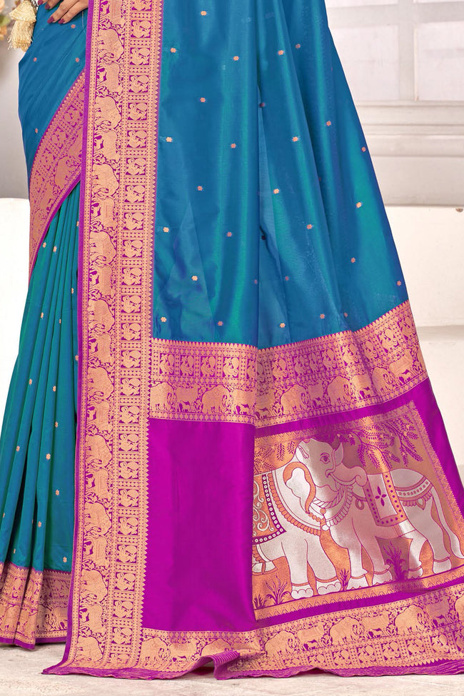 Steel Blue With Pink Border Traditional Wear Art Silk Saree