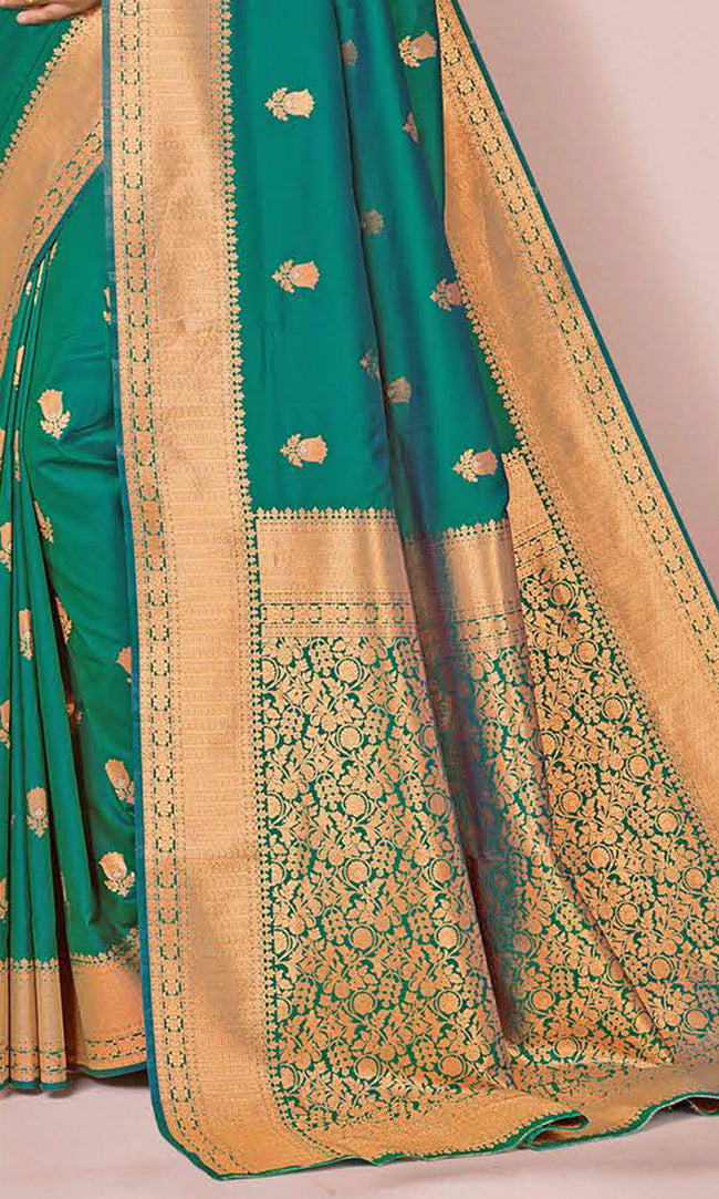 Teal Green Woven Art Silk Saree With Blouse Piece