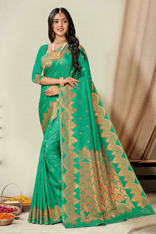 Sea Green Woven Art Silk Saree With Blouse Piece