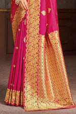 Ruby Pink Woven Silk Saree And Blouse Piece