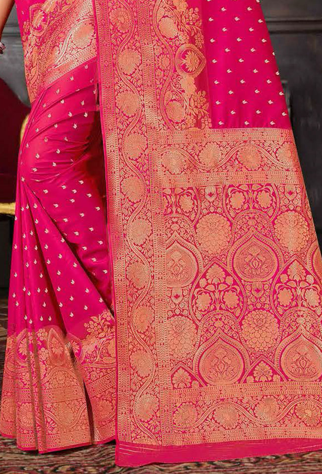 Peach Weaving Silk Saree With Zari Border Tassal Pallu Blouse Piece