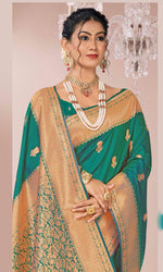 Teal Green Woven Art Silk Saree With Blouse Piece