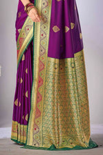 Purple With Green Woven Art Silk Saree