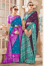 Blue With Magenta Weaving Patola Silk Traditional Saree