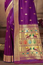 Purple Paithani Silk Saree And Blouse Piece