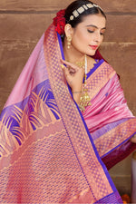 Baby Pink With Purple Border Silk Traditional Saree