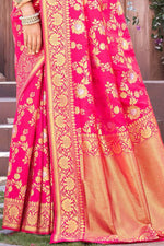 Pink Soft Silk Woven Saree And Blouse Piece