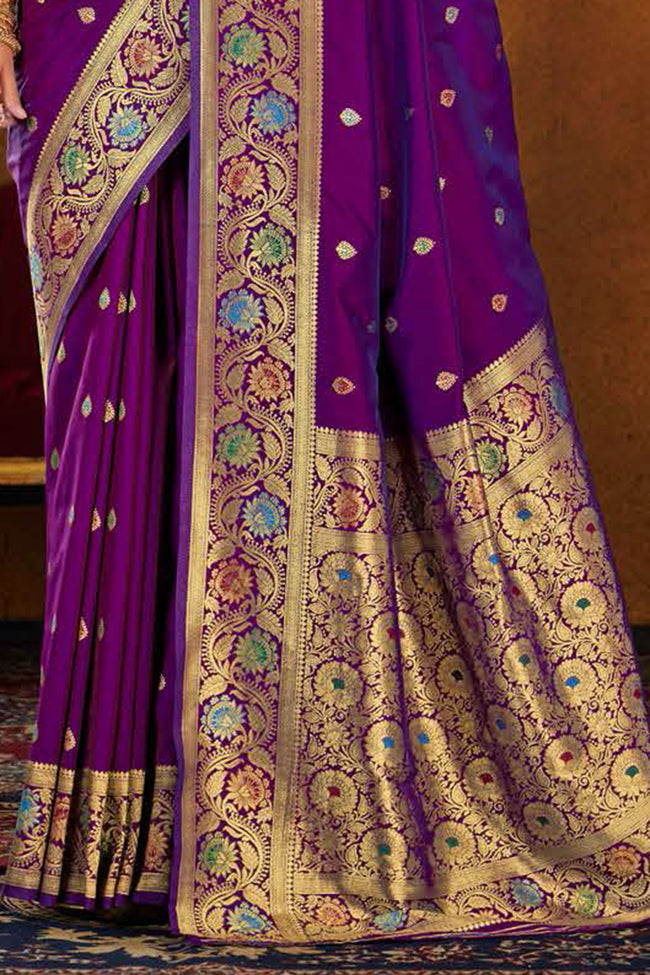 Lollipop Violet Soft Woven Silk Saree And Blouse Piece