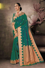 Rama Green Art Silk Traditional Saree With Blouse Piece