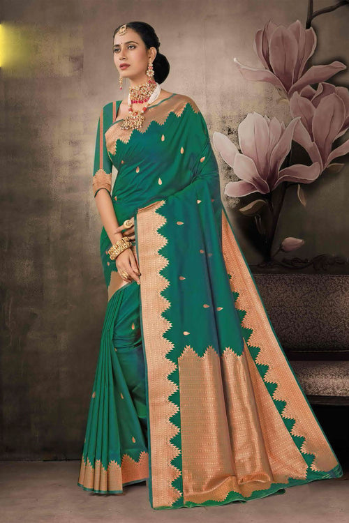 Rama Green Art Silk Traditional Saree With Blouse Piece