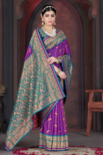 Purple With Blue Border Wedding Wear Art Silk Saree