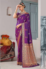 Dark Purple Banarasi Silk Festival Traditional Saree