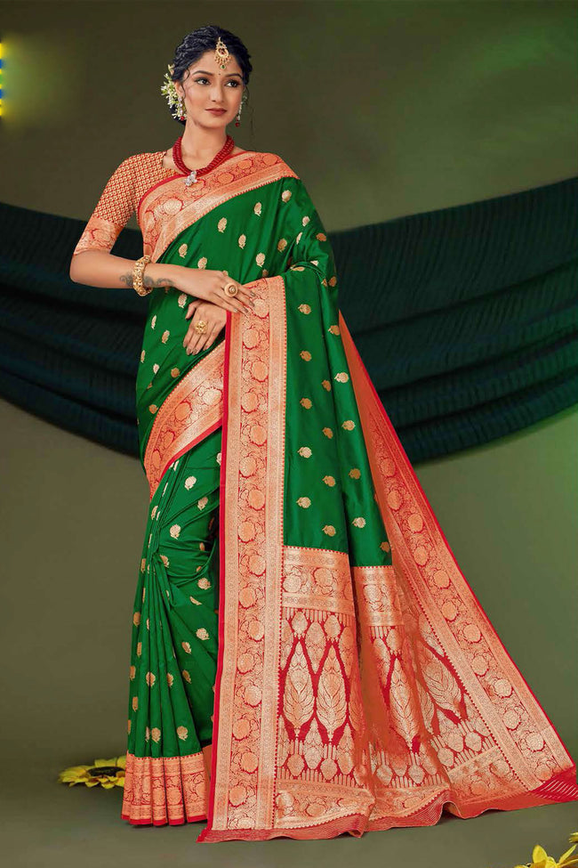 Sea Green Woven Art Silk Saree With Blouse Piece