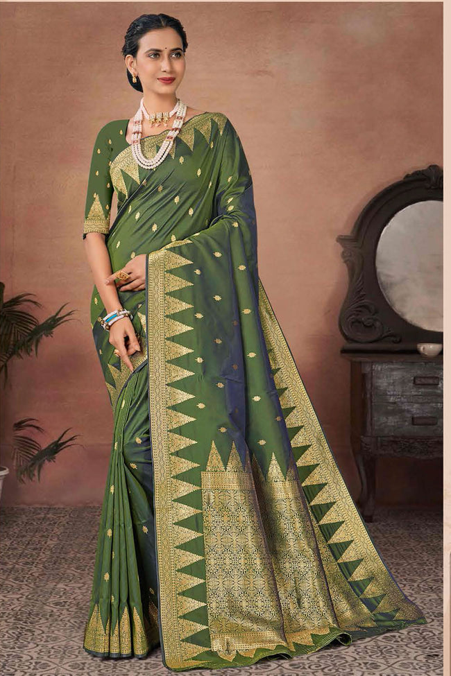 Mehndi Green Wedding Wear Woven Art Silk Saree With Blouse Piece