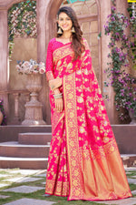 Pink Soft Silk Woven Saree And Blouse Piece
