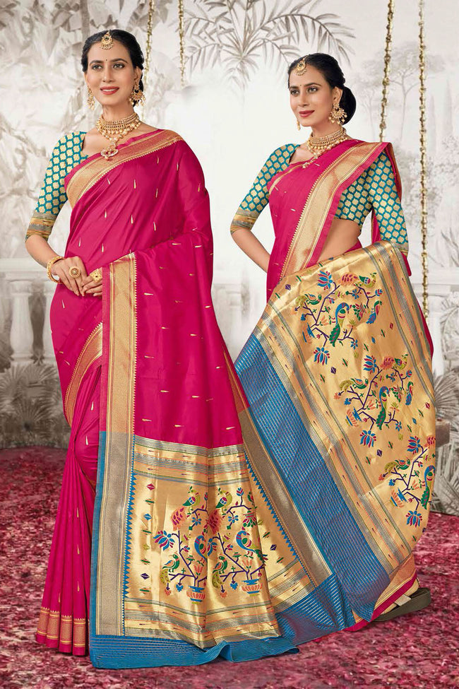 Fuchsia With Blue Woven Art Silk Paithani  Saree