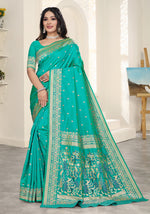 Sea Green Woven Art Silk Saree
