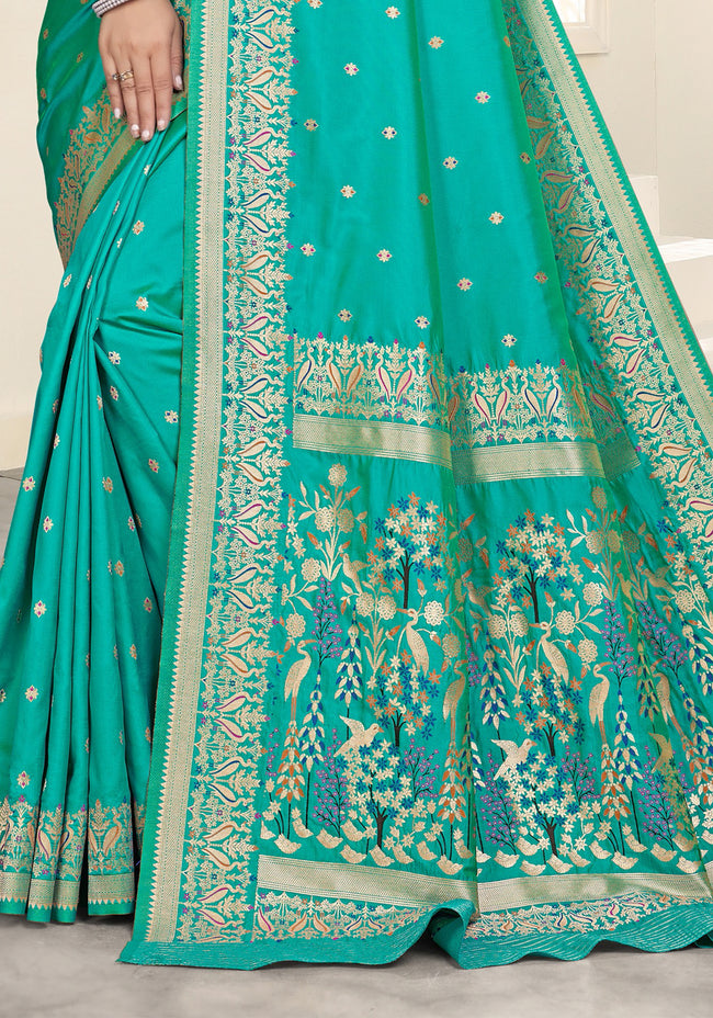 Sea Green Woven Art Silk Saree