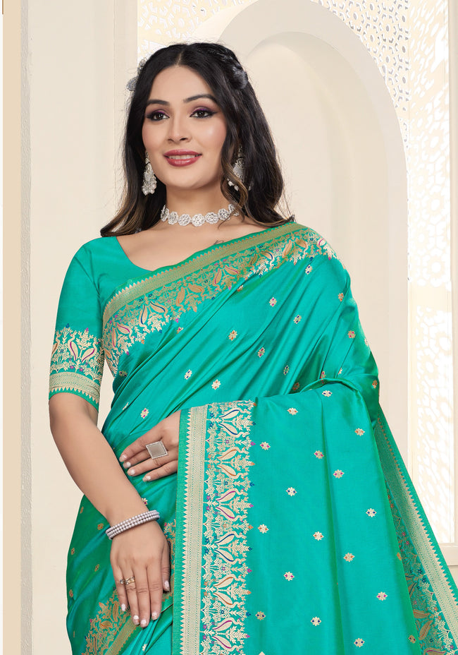 Sea Green Woven Art Silk Saree