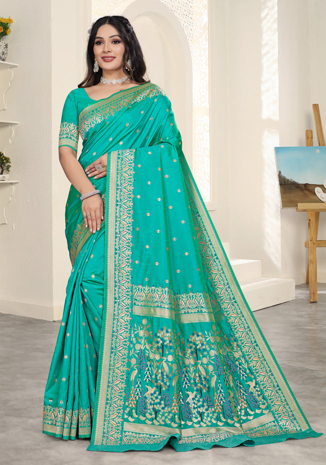 Sea Green Woven Art Silk Saree