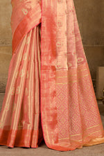 Peach Gold Zari Paper Tissue Woven Silk Saree