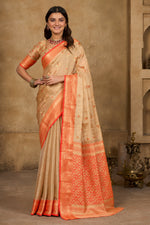 Golden Beige Zari Paper Tissue Woven Silk Saree