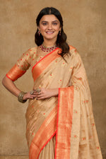 Golden Beige Zari Paper Tissue Woven Silk Saree