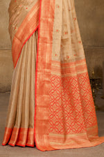 Golden Beige Zari Paper Tissue Woven Silk Saree