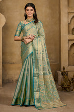 Sea Green & Teal Zari Paper Tissue Woven Silk Saree