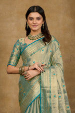 Sea Green & Teal Zari Paper Tissue Woven Silk Saree
