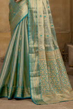 Sea Green & Teal Zari Paper Tissue Woven Silk Saree