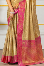 Golden Beige & Rani Pink Zari  Paper Tissue Woven Silk Saree