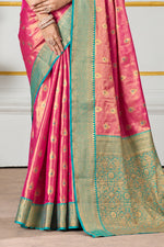 Rani Pink & Sea Green Zari Paper Tissue Woven Silk Saree