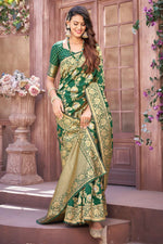 Forest Green Soft Silk Woven Saree And Blouse Piece