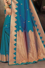 Blue Art Silk Traditional Saree With Blouse Piece