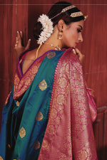 Blue with Pink Border Art Silk Wedding Saree