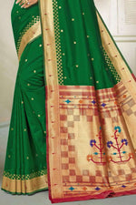 Forest Green With Red Art Silk Paithani Saree With Blouse Piece