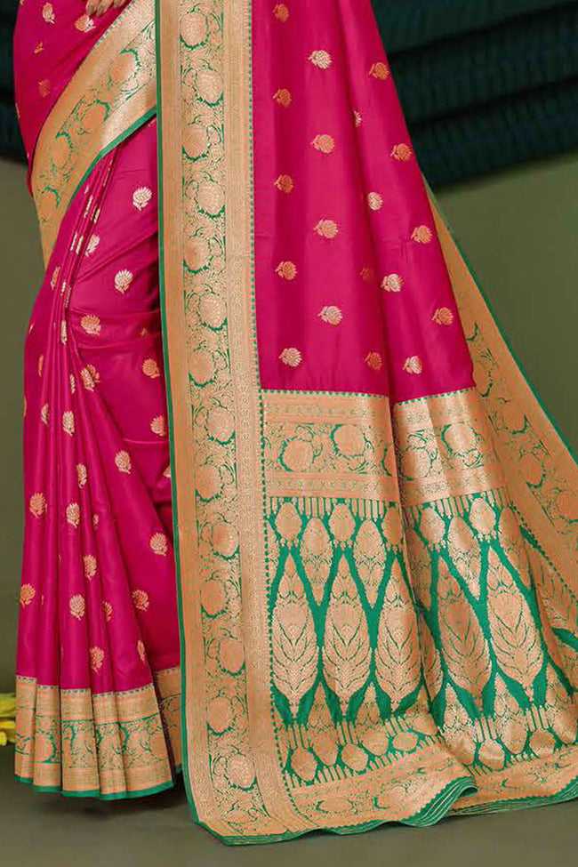 Crismon Red Woven Art Silk Saree With Blouse Piece