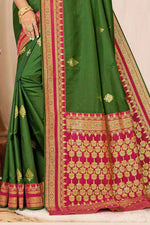 Piquant Green With Ruby Pink Border Woven Art Silk Saree With Blouse Piece