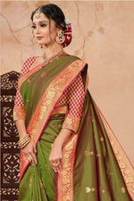 Dusty Green With Pink Woven Art Silk Saree