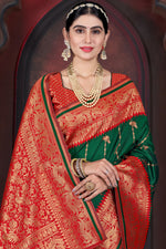 Forest Green With Red Border Wedding Wear Art Silk Saree