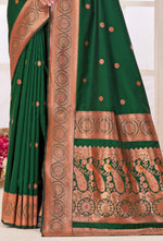 Forest Green Arts Silk Paithani Saree With Blouse Piece