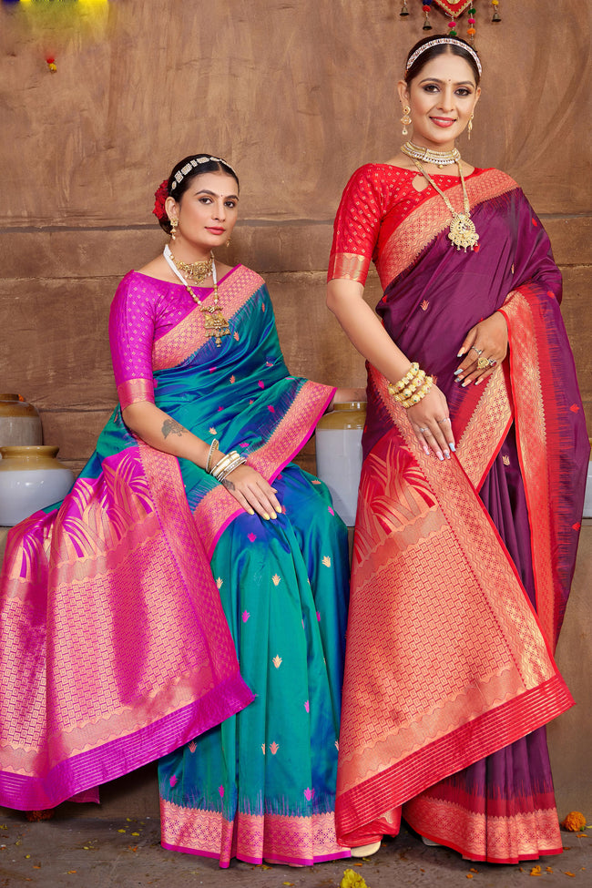 Wine With Red Border Silk Traditional Saree