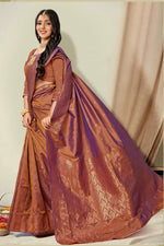 Stunning Rust Woven Art Silk Saree With Blouse Piece